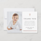 Rose Gold Cross Foto Religiöse Taufe Dankeskarte (Vorderseite)