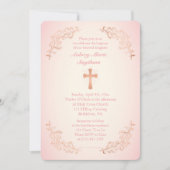 Rose Gold Cross Rosa Taufe Foto Einladung (Vorderseite)