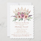 Rose Gold Crown Blush Pink Floral Baby Girl Dusche Einladung (Vorderseite)