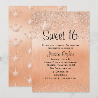 Rose Gold Crown Gold Sweet 16 Geburtstag Einladung