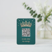 Rose Gold Crown Quinceañera Photo QR RSVP Green Begleitkarte (Stehend Vorderseite)