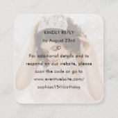 Rose Gold Crown Quinceañera Photo Scan Me QR RSVP Begleitkarte (Rückseite)