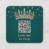 Rose Gold Crown Scan Me Quinceañera QR RSVP Green Begleitkarte (Vorderseite)