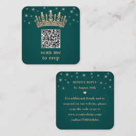 Rose Gold Crown Scan Me Quinceañera QR RSVP Green Begleitkarte