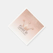 Rose Gold Crown Sweet 16 Paper Napkins Serviette (Ecke)