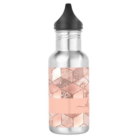 Rose gold cube marble name glittere script edelstahlflasche (Links)