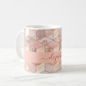 Rose gold cube marble name glittere script kaffeetasse (Vorderseite Links)