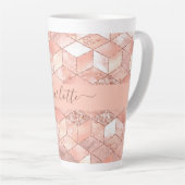 Rose gold cube marble name glittere script milchtasse (Rechte Ecke)