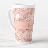 Rose gold cube marble name glittere script milchtasse (Linke Ecke)