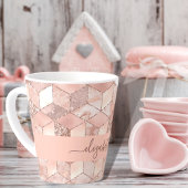 Rose gold cube marble name glittere script milchtasse