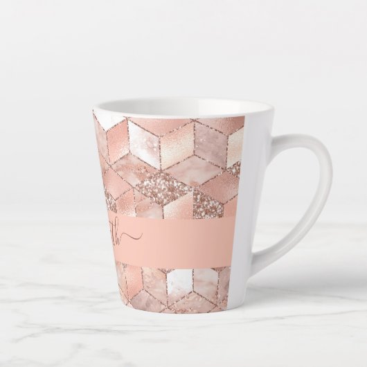 Rose gold cube marble name glittere script milchtasse (Rechts)