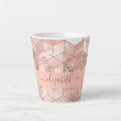 Rose gold cube marble name glittere script milchtasse (Vorderseite)