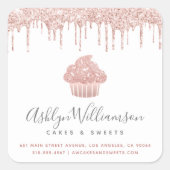 Rose Gold Cupcake Bäckerei Konditorei Koch Glitzer Quadratischer Aufkleber (Vorderseite)