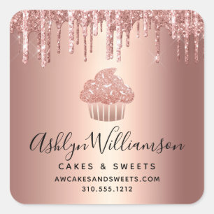 Rose Gold Cupcake Glitter Drips Gebäck Konditor Bä Quadratischer Aufkleber