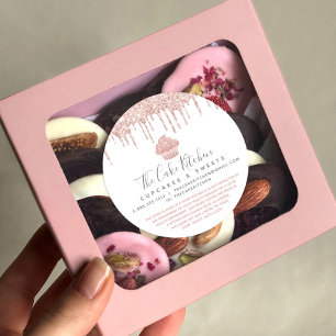 Rose Gold Cupcake Glitzer Tropfen Bäckerei Koch Re Runder Aufkleber