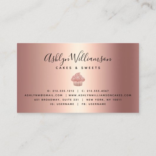 Rose Gold Cupcake Glitzer Tropfen Bäckerei Koch Sc Visitenkarte (Rückseite)