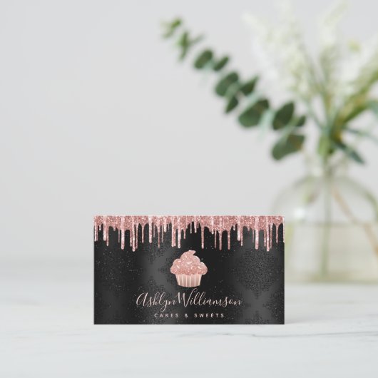Rose Gold Cupcake Glitzer Tropfen Bäckerei Koch Sc Visitenkarte (Stehend Vorderseite)