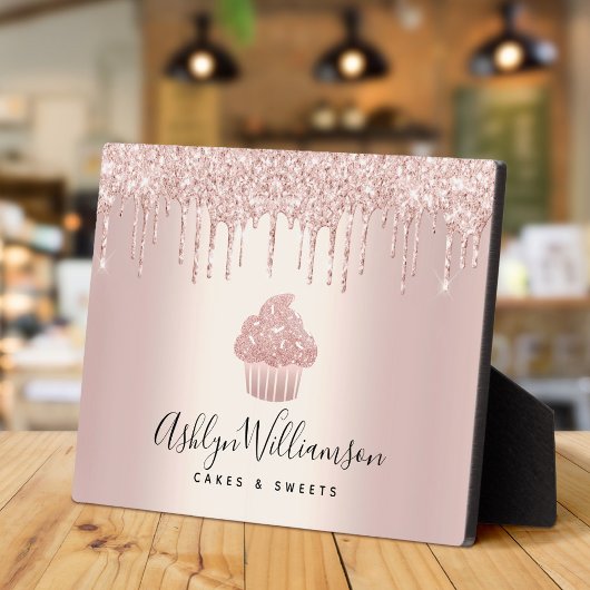 Rose Gold Cupcake Glitzer Tropfen Konditorei Bäcke Fotoplatte