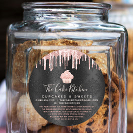 Rose Gold Cupcake Glitzer Tropfen Schwarzer Koch R Runder Aufkleber