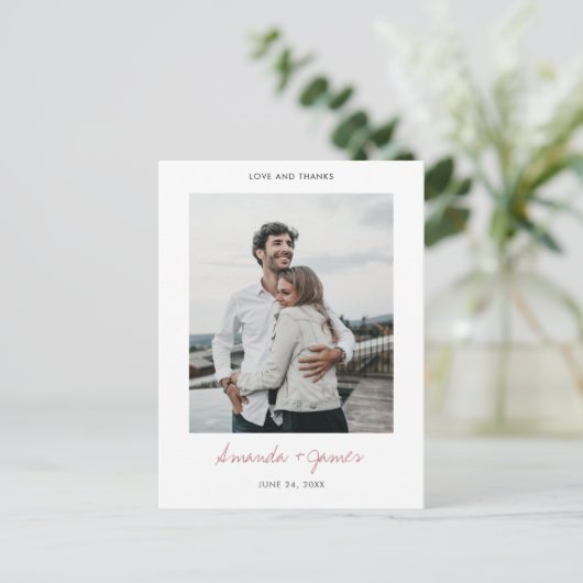 Rose Gold Custom Foto Hochzeit Vielen Dank Postkarte (Stehend Vorderseite)