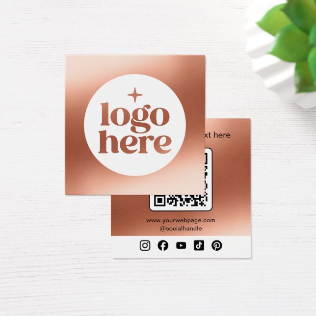Rose Gold Custom Logo Social Media Visitenkarte (Schreibtisch)