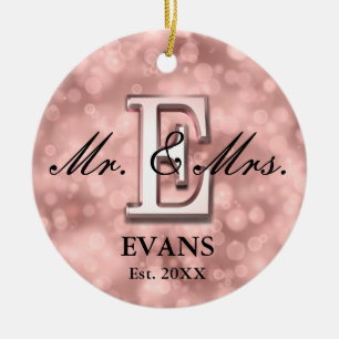 Rose Gold Custom Newlywed Keramik Ornament