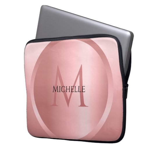 Rose Gold Custom Template Elegante Monogram Laptopschutzhülle (Vorderseite Links)