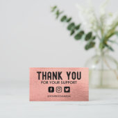 Rose Gold Custom Vielen Dank Social Media Visitenkarte (Stehend Vorderseite)
