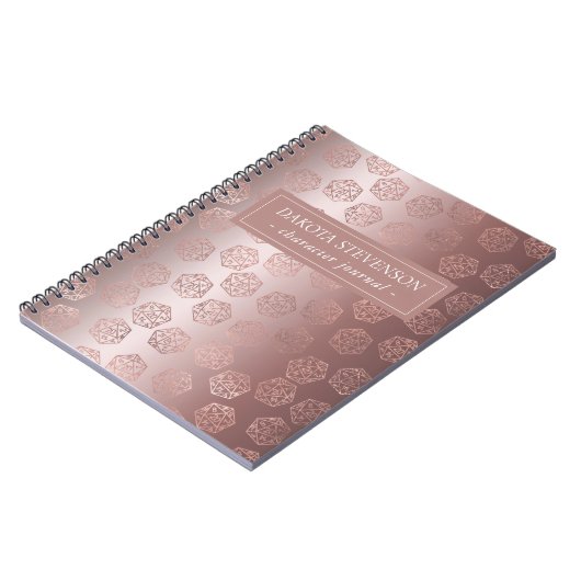 Rose Gold D20 Muster | Girly Gamer Dice Character Notizblock (Linke Seite)