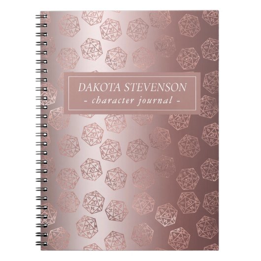 Rose Gold D20 Muster | Girly Gamer Dice Character Notizblock (Vorderseite)