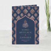 Rose Gold Damask Arch QR Code muslimische Hochzeit Einladung (Vorderseite)