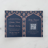 Rose Gold Damask Arch QR Code muslimische Hochzeit Einladung (Innenseite)