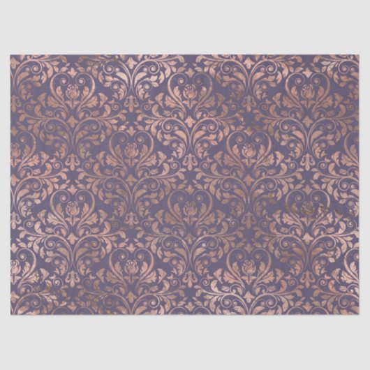 Rose Gold Damask auf Lila Decoupage Seidenpapier (Vorderseite)