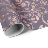 Rose Gold Damask auf Lila Geschenkpapier (Rolleneckpunkt)