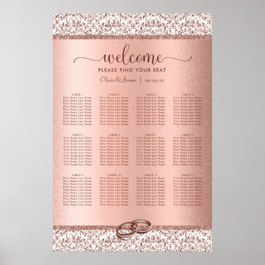 Rose Gold Damask Elegantes Seekarte Poster (Vorne)