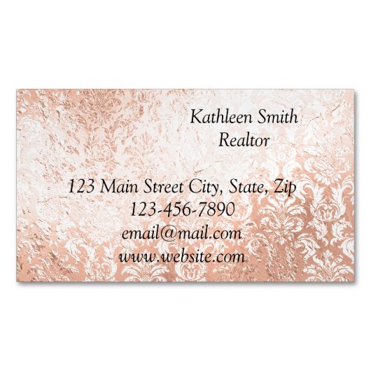 Rose Gold Damask Elegantes Skript Magnetische Visitenkarte (Vorderseite)