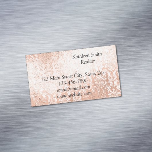 Rose Gold Damask Elegantes Skript Magnetische Visitenkarte (Beispiel)