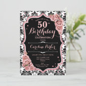 Rose Gold Damask Foto 50. Geburtstag Einladung (Stehend Vorderseite)
