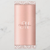 Rose Gold Damask Glitzer Elegantes Hochzeitmenü Programm (Rückseite)