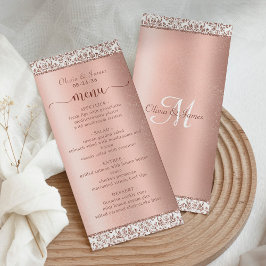 Rose Gold Damask Glitzer Elegantes Hochzeitmenü Programm