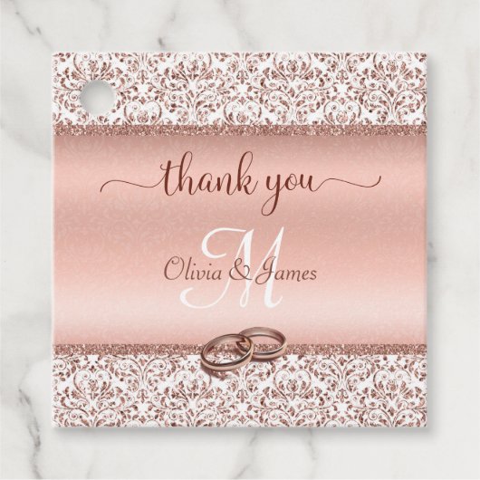 Rose Gold Damask Monogram Wedding Vielen Dank Geschenkanhänger (Vorderseite)