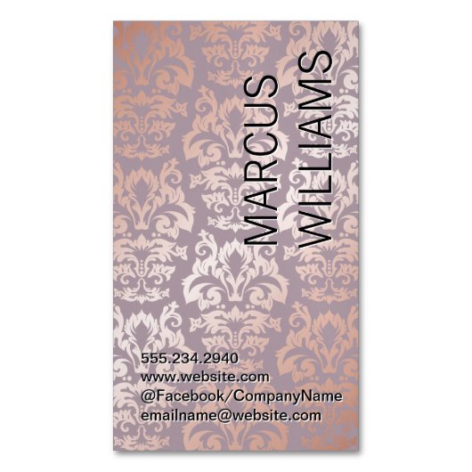 Rose Gold Damask Muster Magnetische Visitenkarte (Vorderseite Vertikal)
