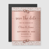 Rose Gold Damask Script Hochzeit speichern das Dat Magneteinladung (Vorne/Hinten)