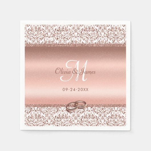 Rose Gold Damask Wedding Monogram Serviette (Vorderseite)