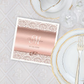 Rose Gold Damask Wedding Monogram Serviette