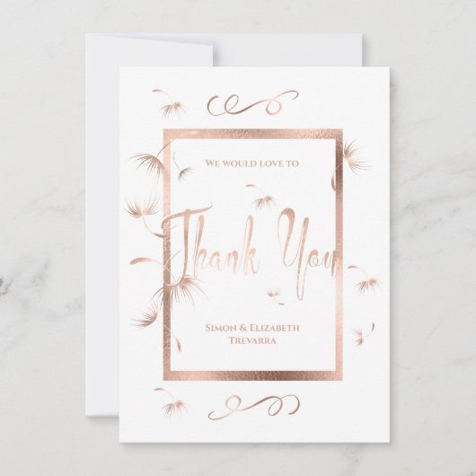 Rose Gold Dandelion Fluff Wedding Vielen Dank (Vorderseite)