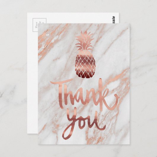 Rose gold danke Kalligraphie Ananas Postkarte (Vorne/Hinten)