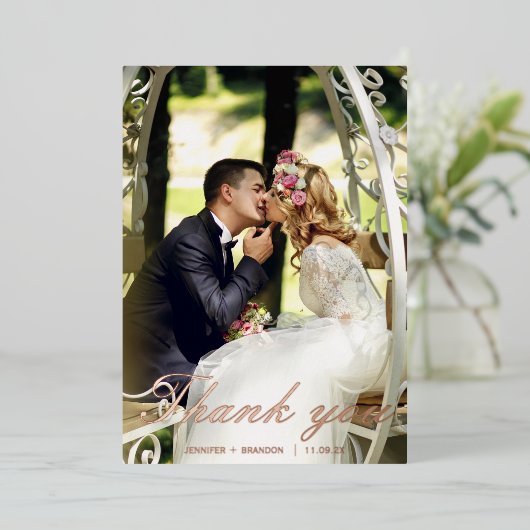 Rose gold Dankeschön Karte Hochzeitfolie Urlaubska (Stehend vorne)