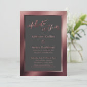 Rose Gold & Dark Gray Celebrate mit uns Einladung (Stehend Vorderseite)