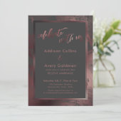 Rose Gold & Dark Gray Marble Celebrate mit uns Einladung (Stehend Vorderseite)
